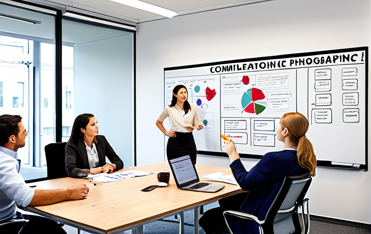 **
A modern office setting, bright and airy, with a diverse team collaborating around a table. A whiteboard displays a flowchart depicting a streamlined business process with "Compliance" seamlessly integrated. Graphical elements (charts, graphs) subtly suggest improved efficiency and reduced risk. The overall feeling is positive and proactive. Keywords: collaboration, compliance integration, efficiency, proactive, modern office.
**